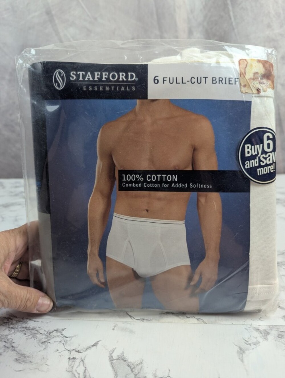 NIP Vintage Stafford Essentials 100% Cotton Full-Cut Briefs 6-Pack Size 40